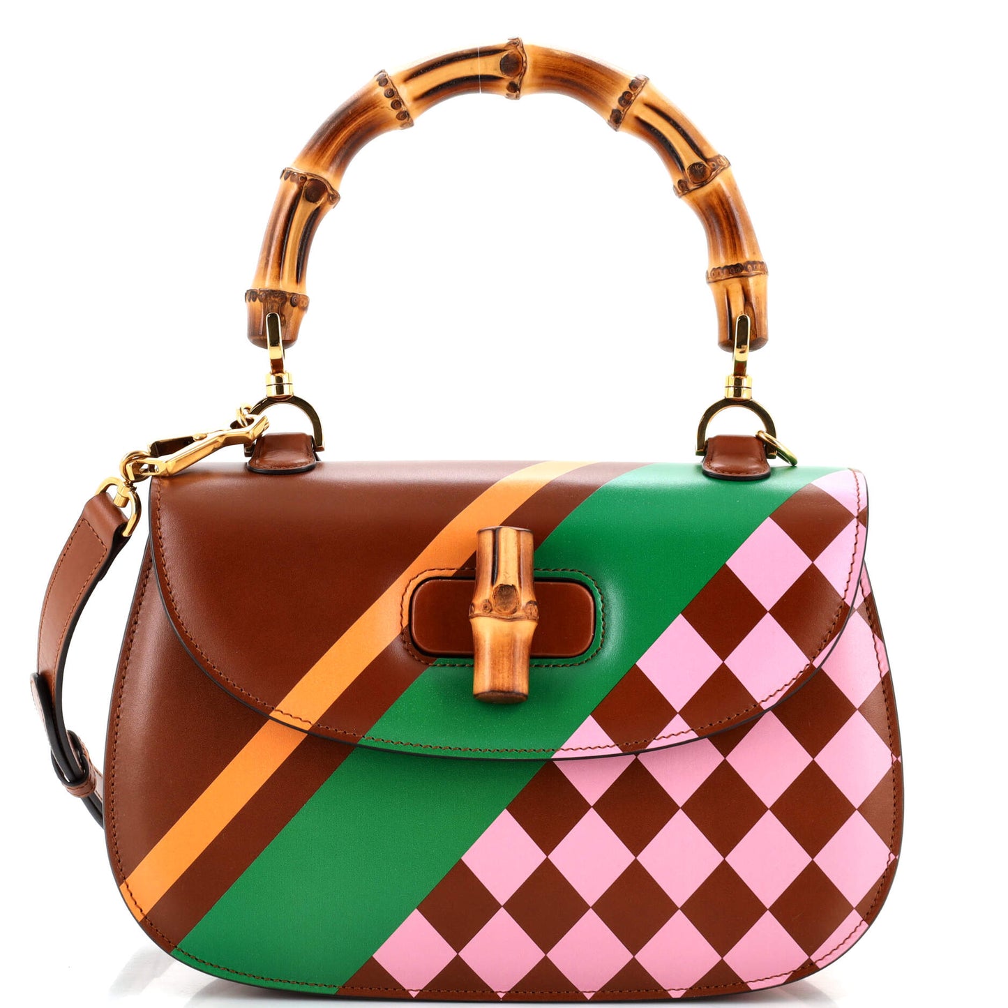 Luxury Gucci Trending 2025 Bamboo 1947 Top Handle Bag Limited Edition Geometric Print Leather Medium