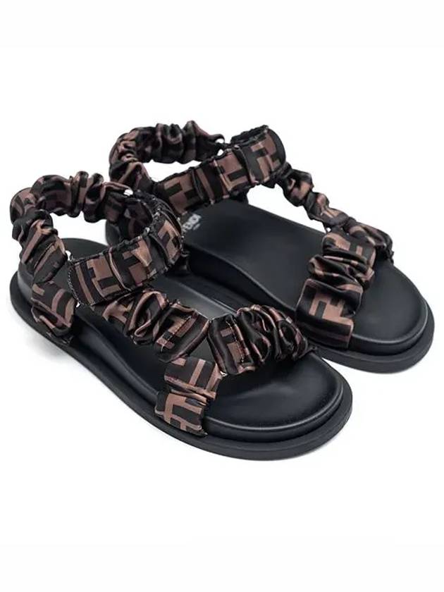 Luxury Fendi Feel Fabric FF Logo Feel Satin Sandals Black Brown