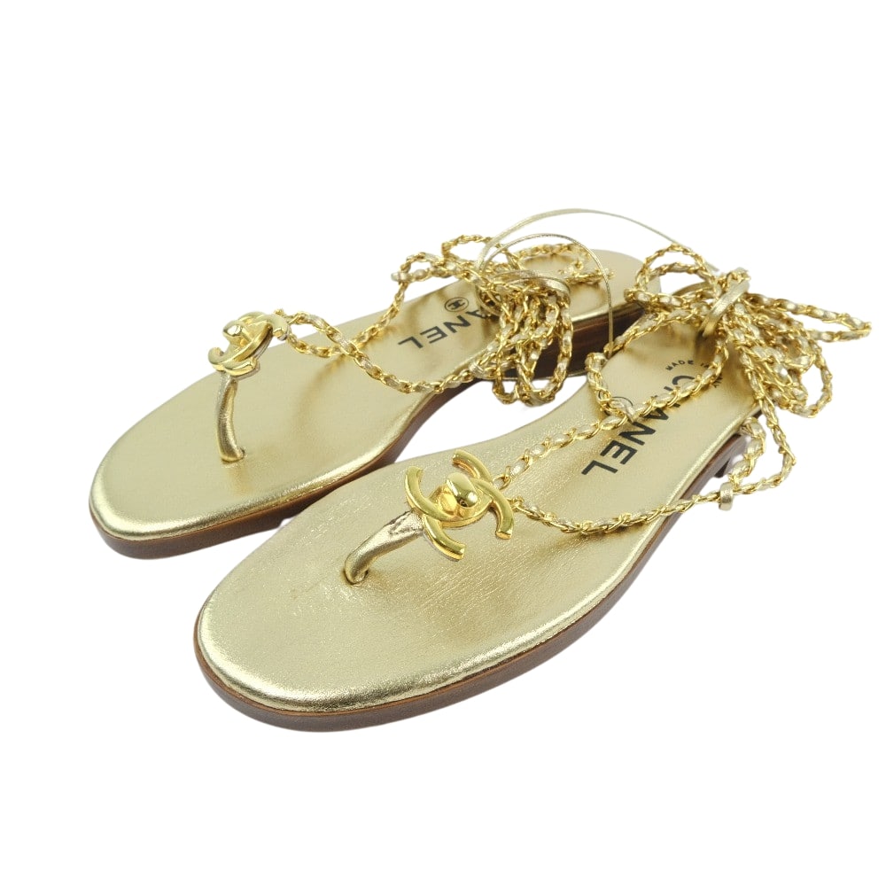 Chanel Chain Sandals Calf Gold