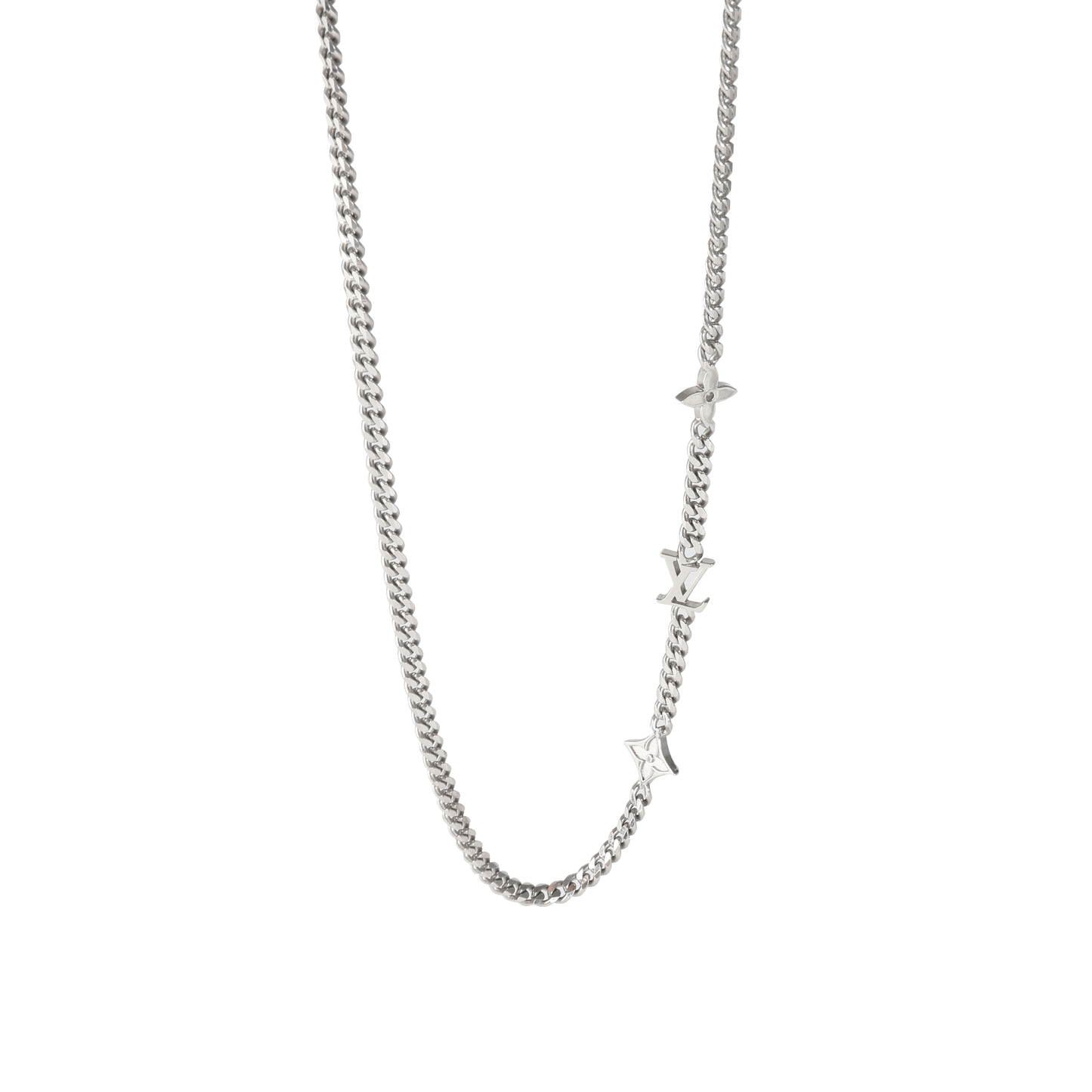 Louis Vuitton Silver Tone Louis Vuitton Monogram Row Necklace