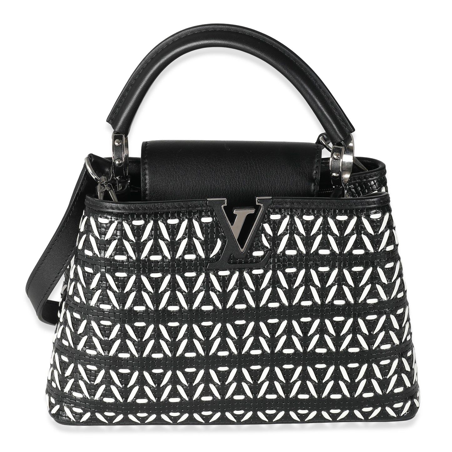 Louis Vuitton Black White Woven Calfskin Tressage Capucines BB
