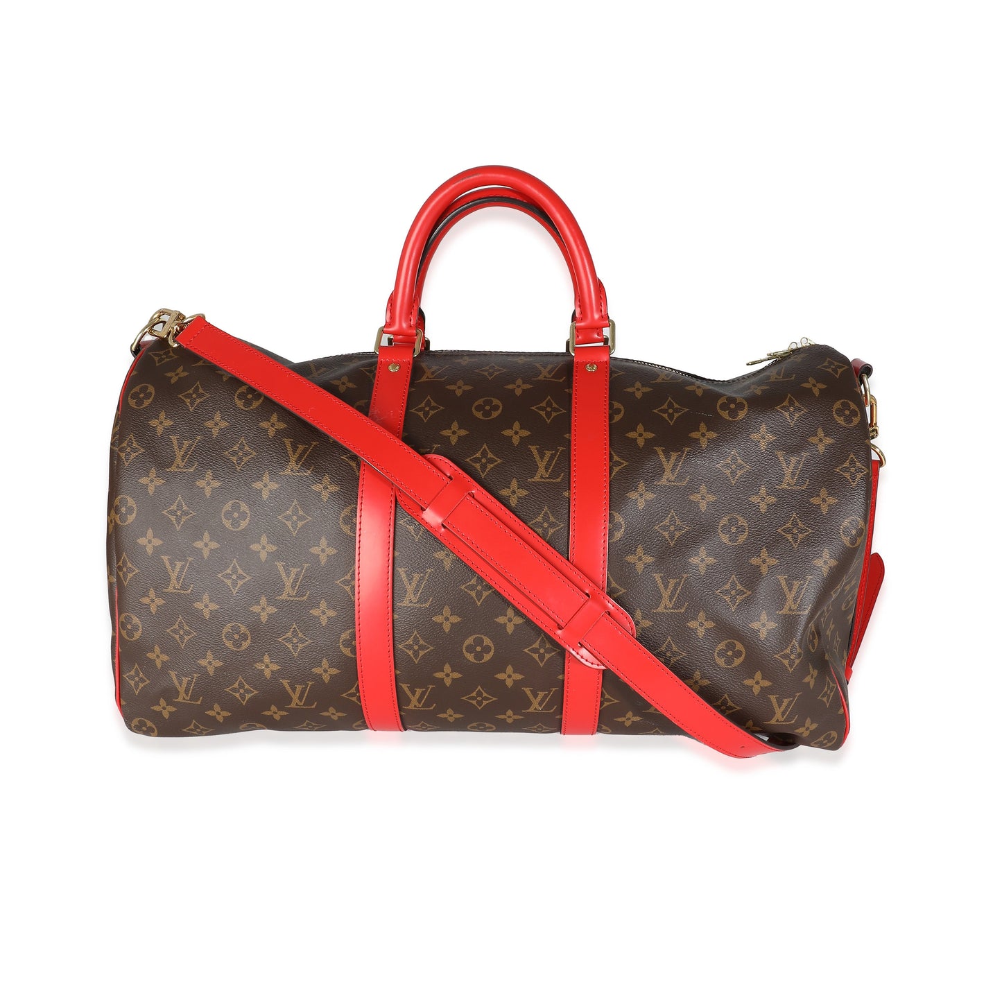 Louis Vuitton Red Monogram Macassar Canvas Keepall Bandouliere 50