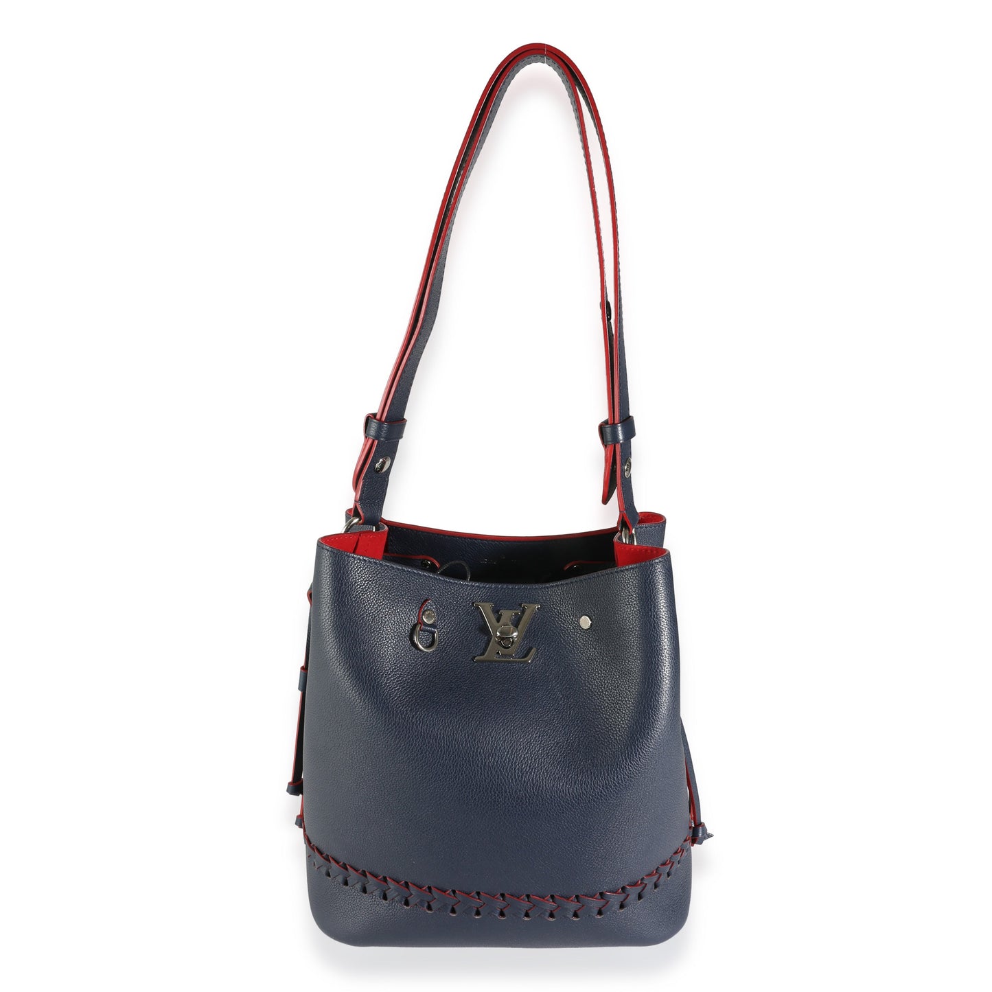 Louis Vuitton Marine Rouge Taurillon Braided Lockme Bucket Bag