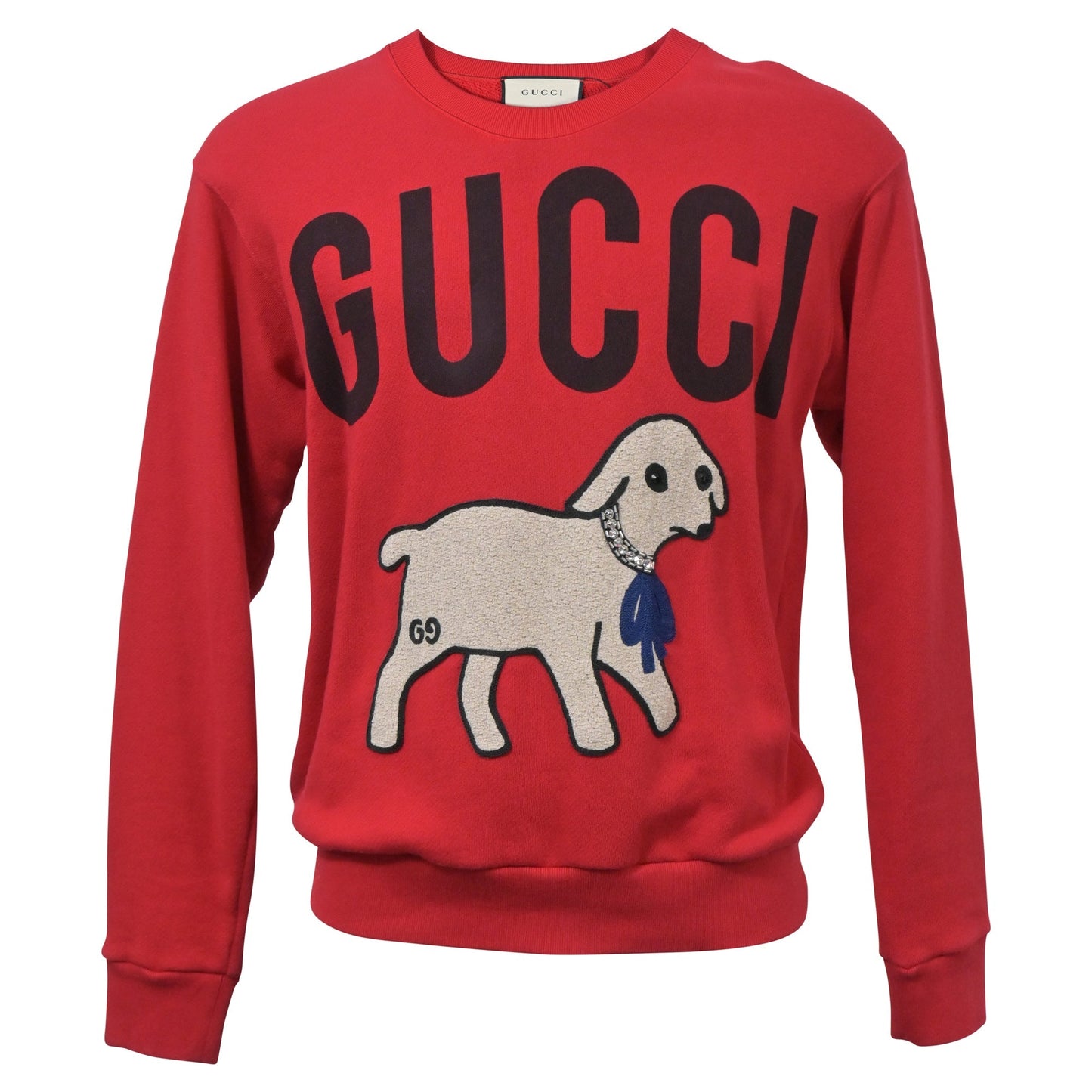 Luxury Gucci Trending 2025 Crystal-Embellished Lamb Sweater in Red Cotton