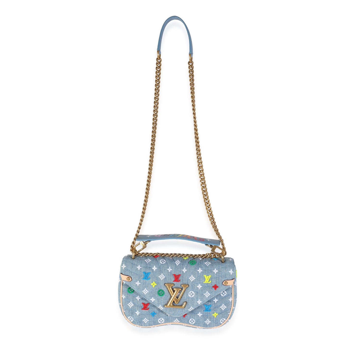 Louis Vuitton Blue Embroidered Monogram Denim New Wave MM