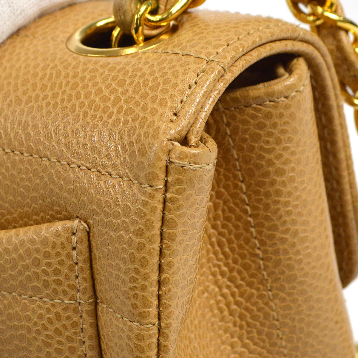 Luxury Chanel 1994-1996 Horizontal Stitch Classic Square Flap Mini 17 Beige Caviar