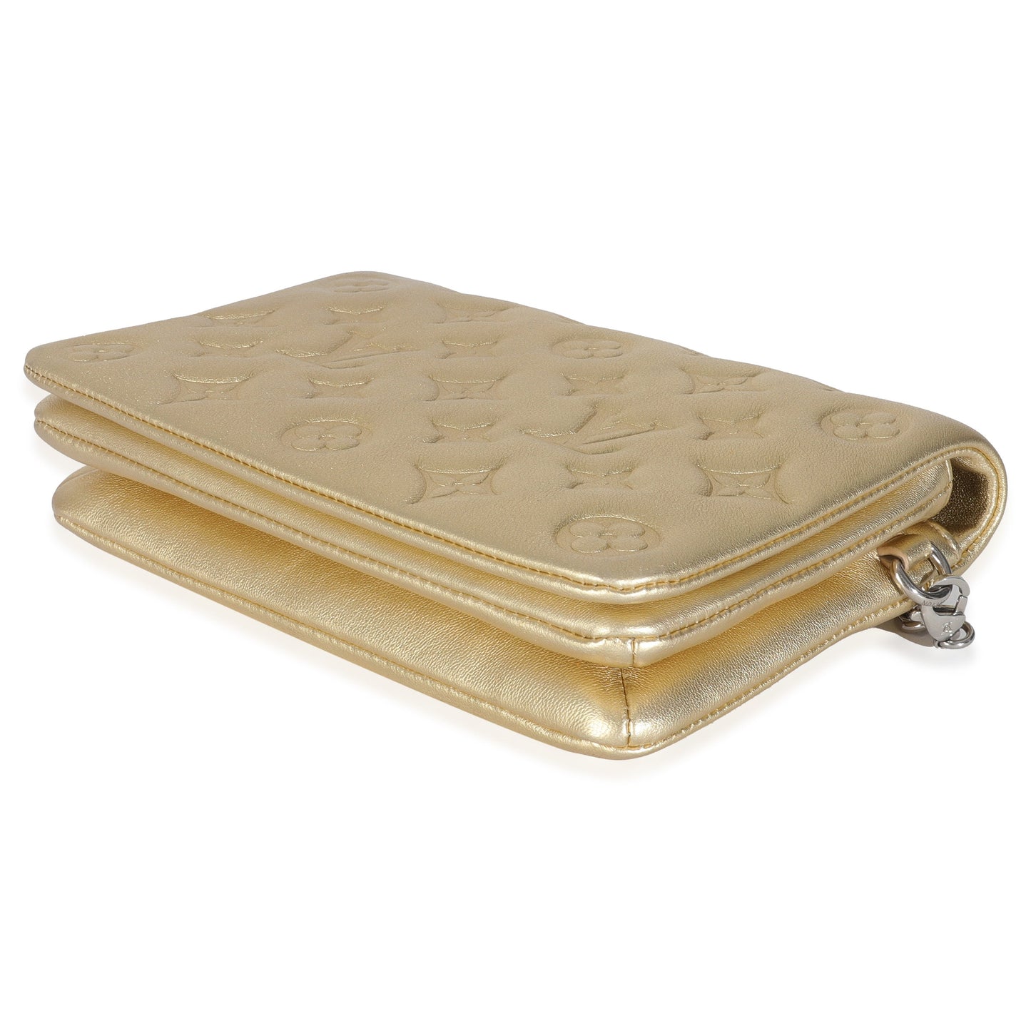 Louis Vuitton Gold Metallic Lambskin Embossed Monogram Pochette Coussin