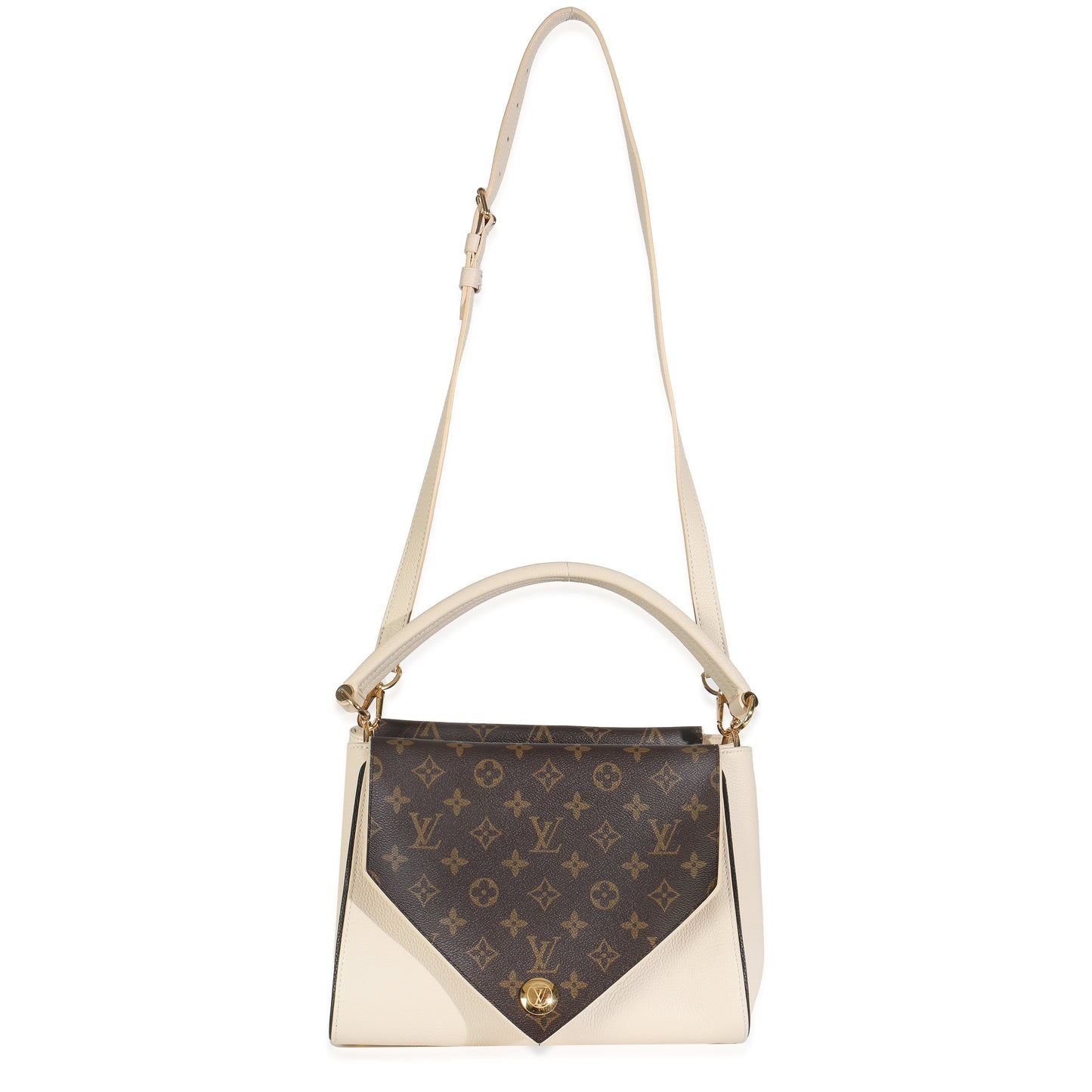 Louis Vuitton Cream Grained Calfskin Monogram Canvas Double V Tote