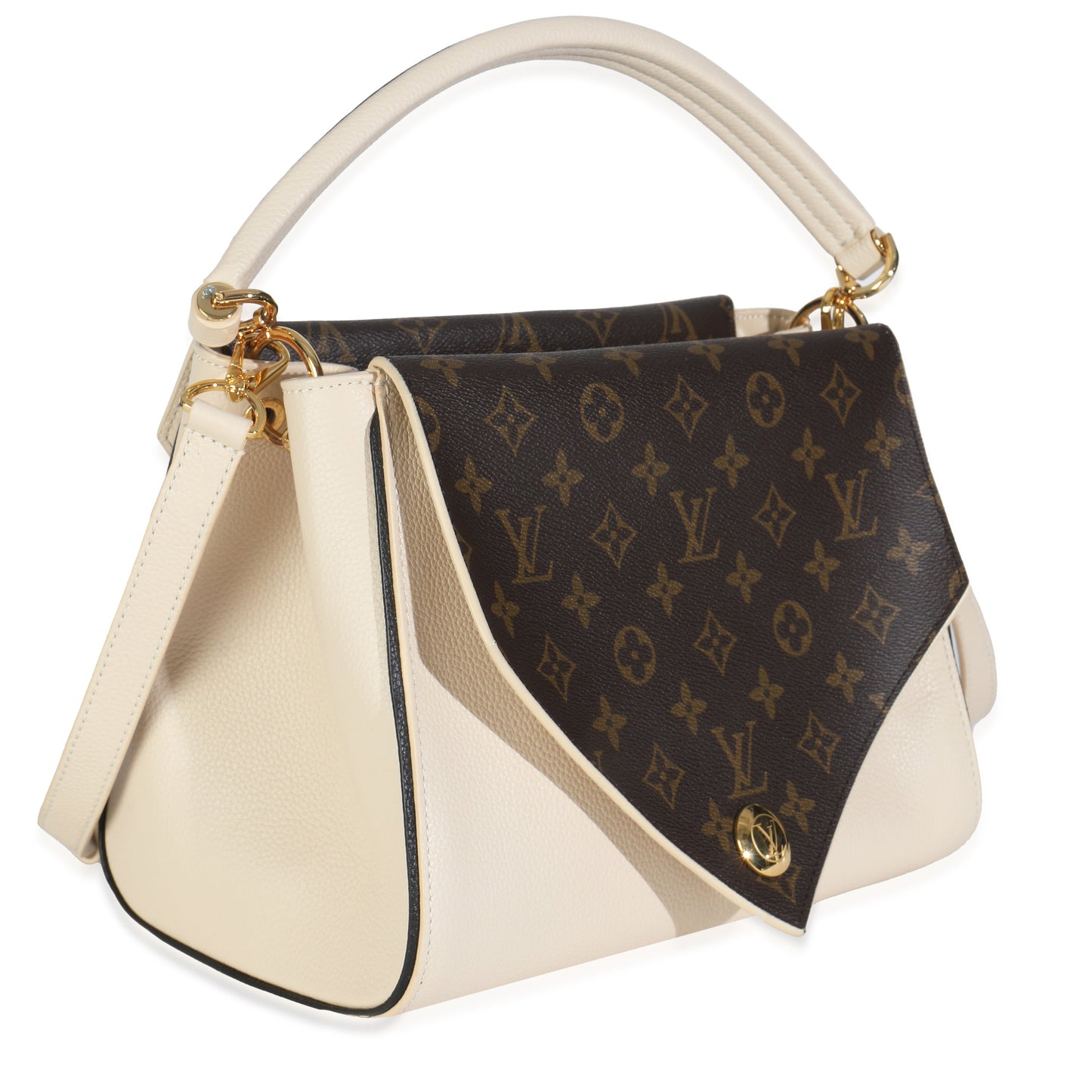 Louis Vuitton Cream Grained Calfskin Monogram Canvas Double V Tote