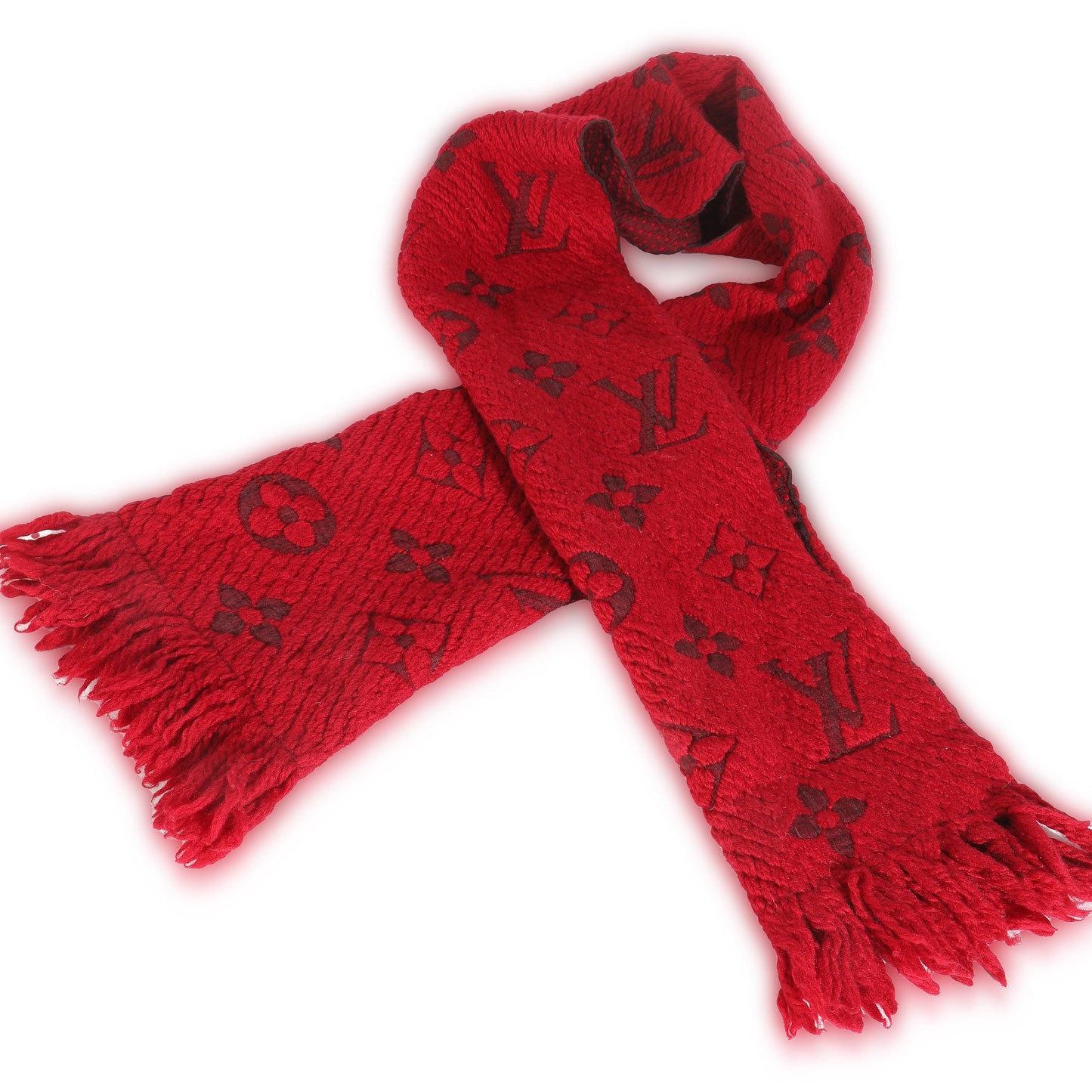 Louis Vuitton Red Wool Silk Logomania Shine Scarf