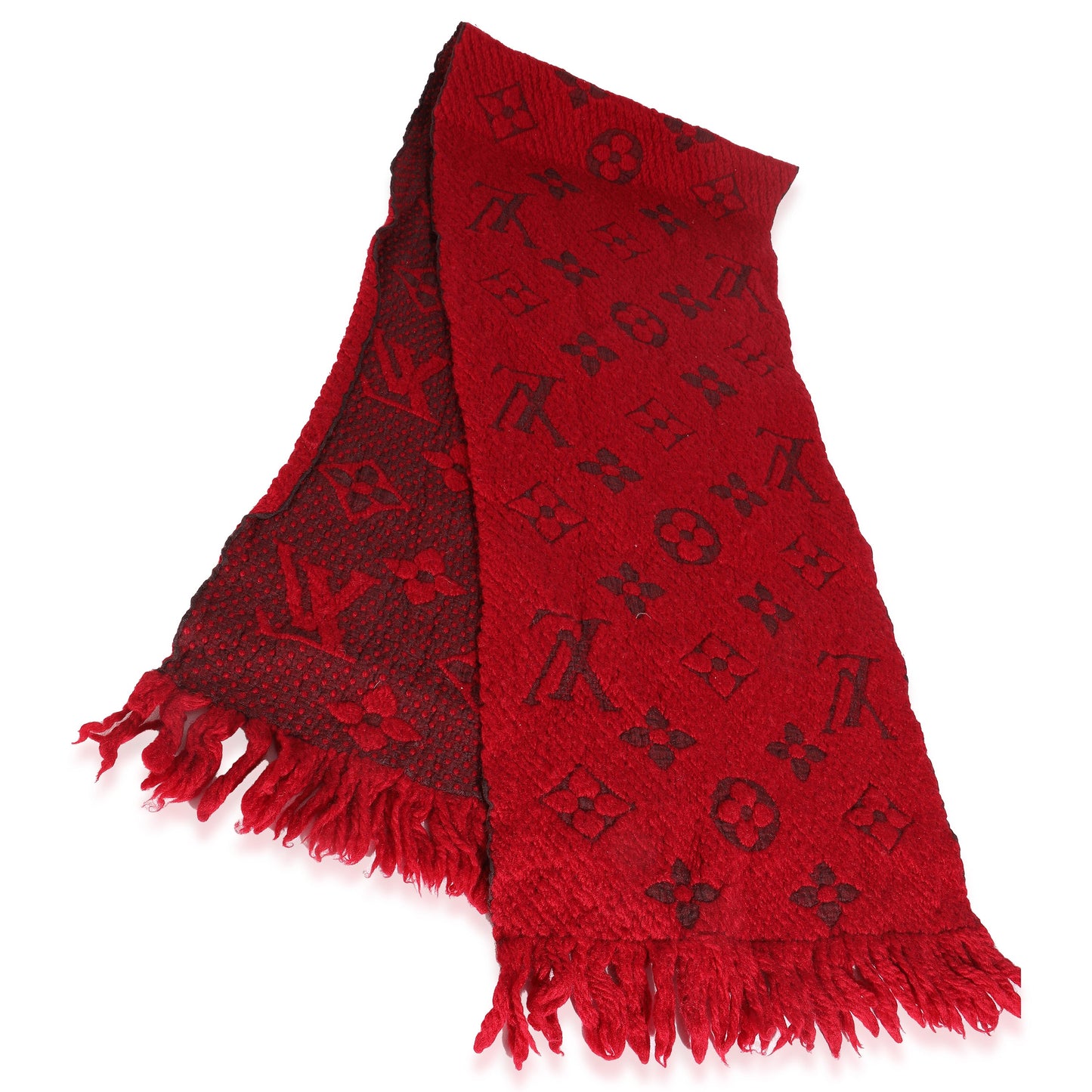 Louis Vuitton Red Wool Silk Logomania Shine Scarf