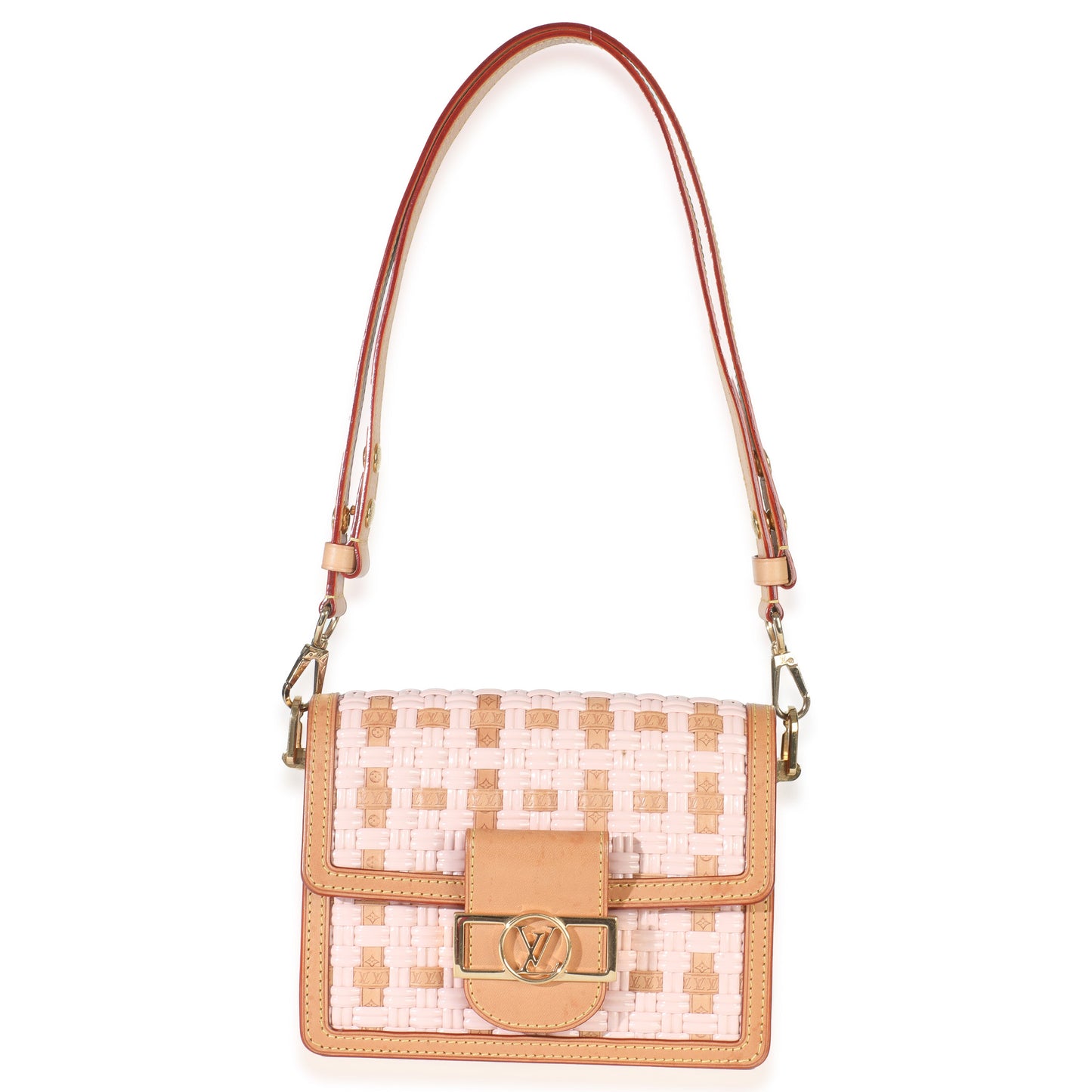 Louis Vuitton Pink Brown Leather Woven Dauphine PM