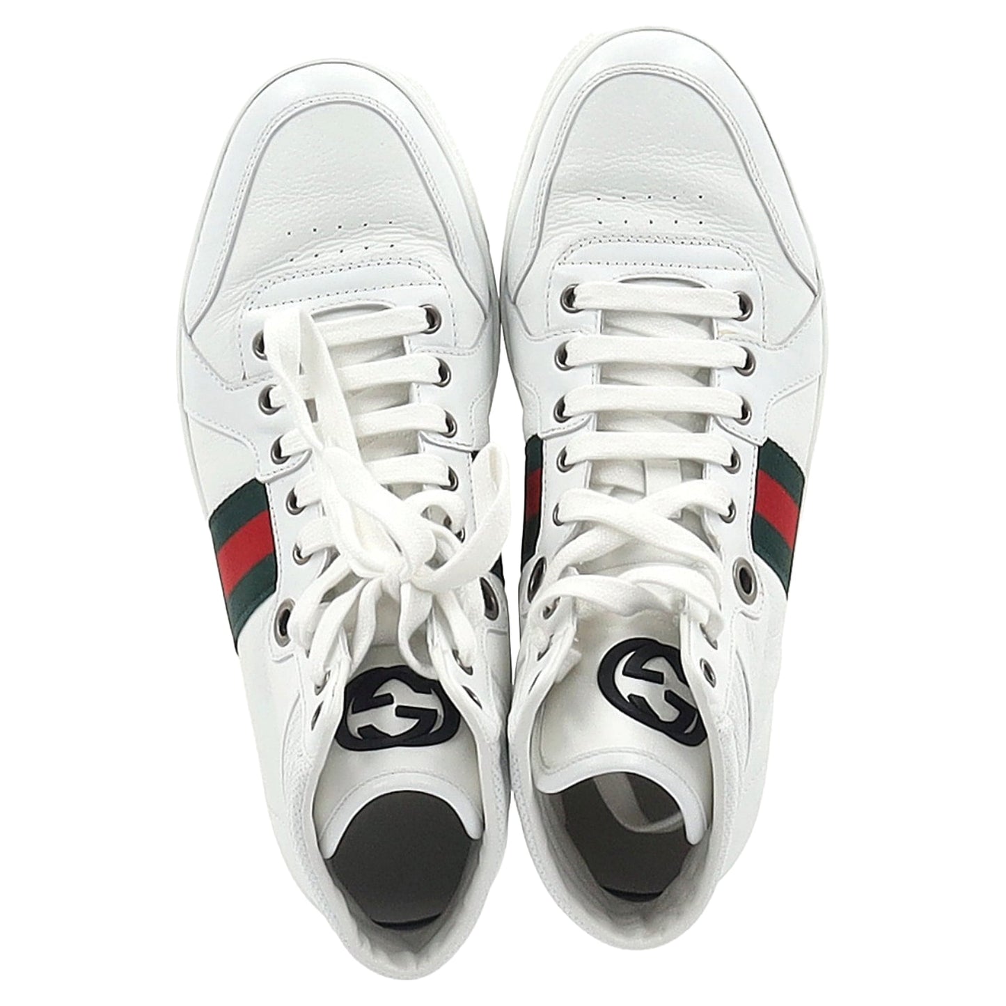 Gucci Web Detail High Top Sneakers in White Leather