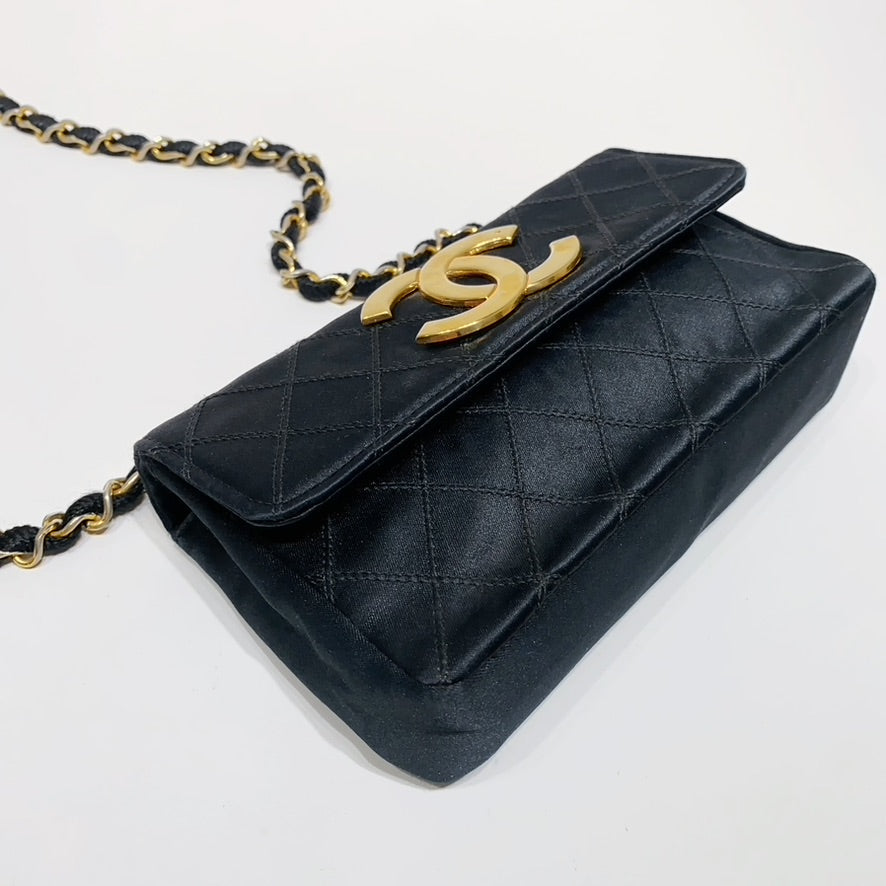 No.001665-4-Chanel Vintage Satin Mini Flap Bag
