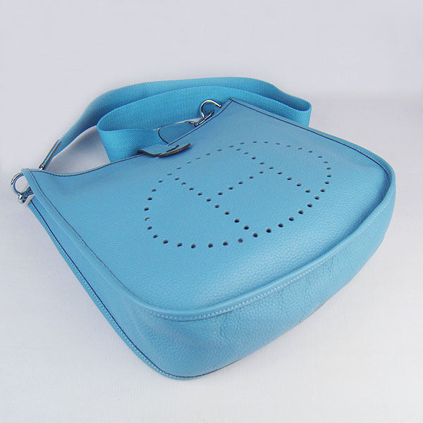 Luxury Hermes Evelyne I handbag H6309 light blue silver