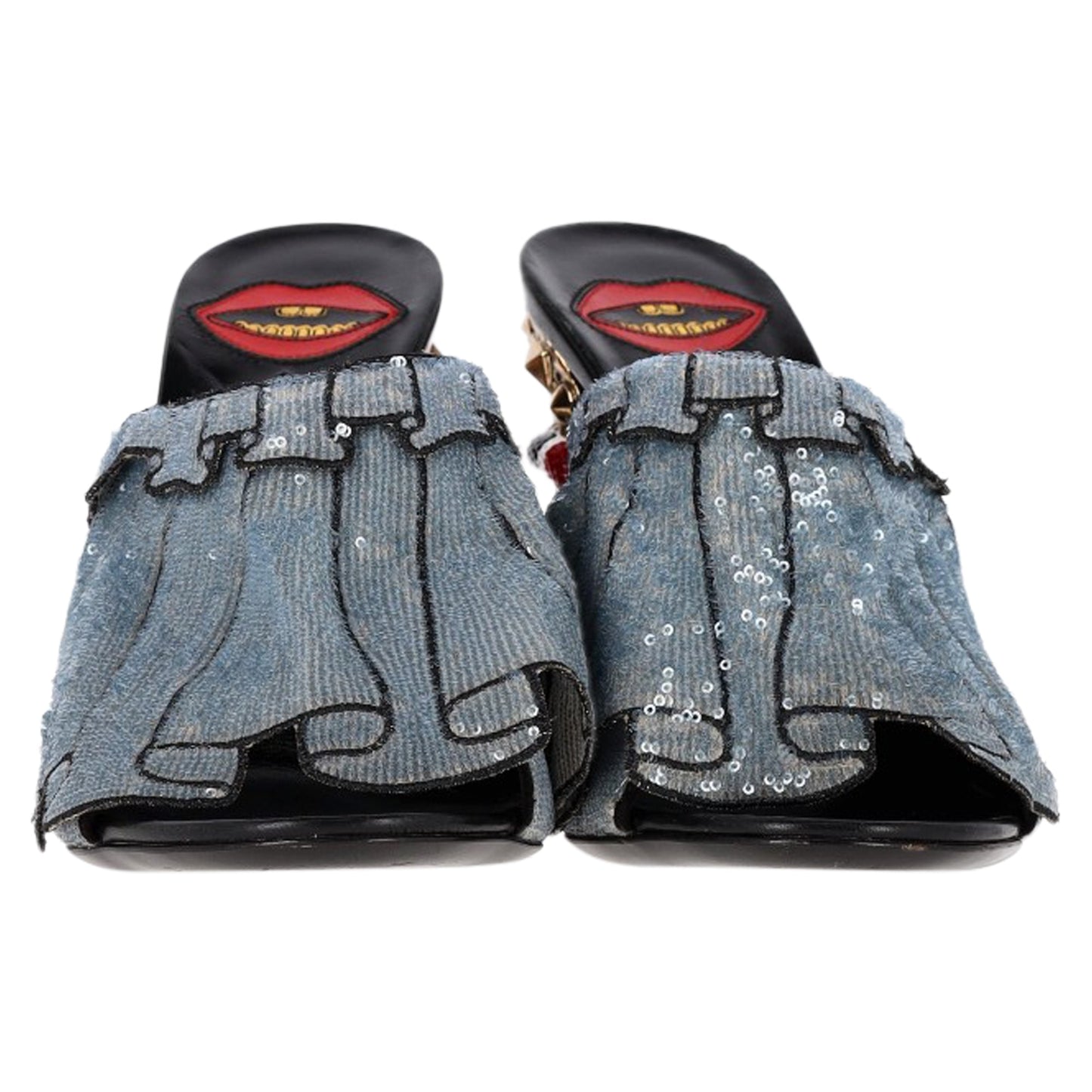 Gucci Trompe L'Oeil Sequin Ruffle Block Heel Mule Sandals in Blue Silk