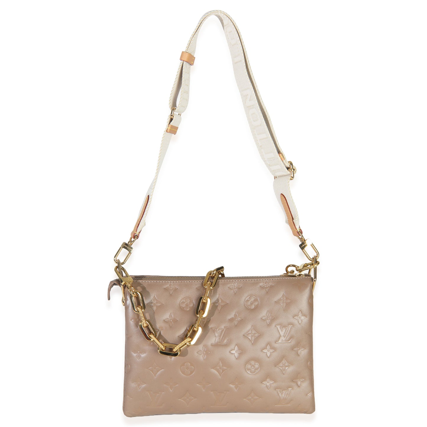 Louis Vuitton Taupe Monogram Embossed Lambskin Coussin PM