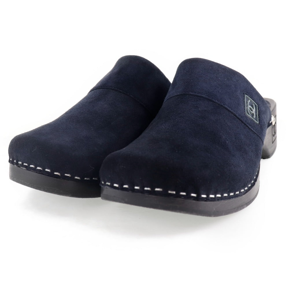 Chanel Suede Clog Sandals Black