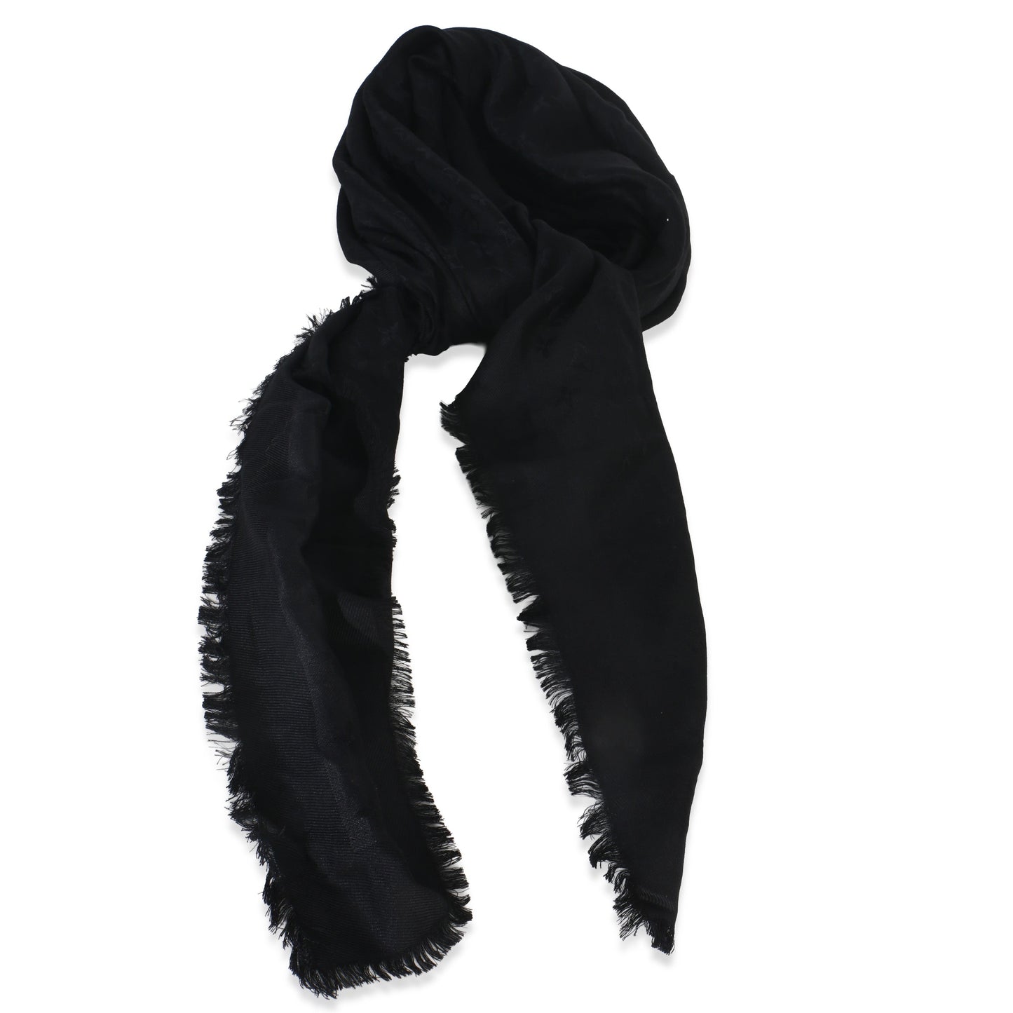 Louis Vuitton Black Silk Wool Monogram Shine Shawl