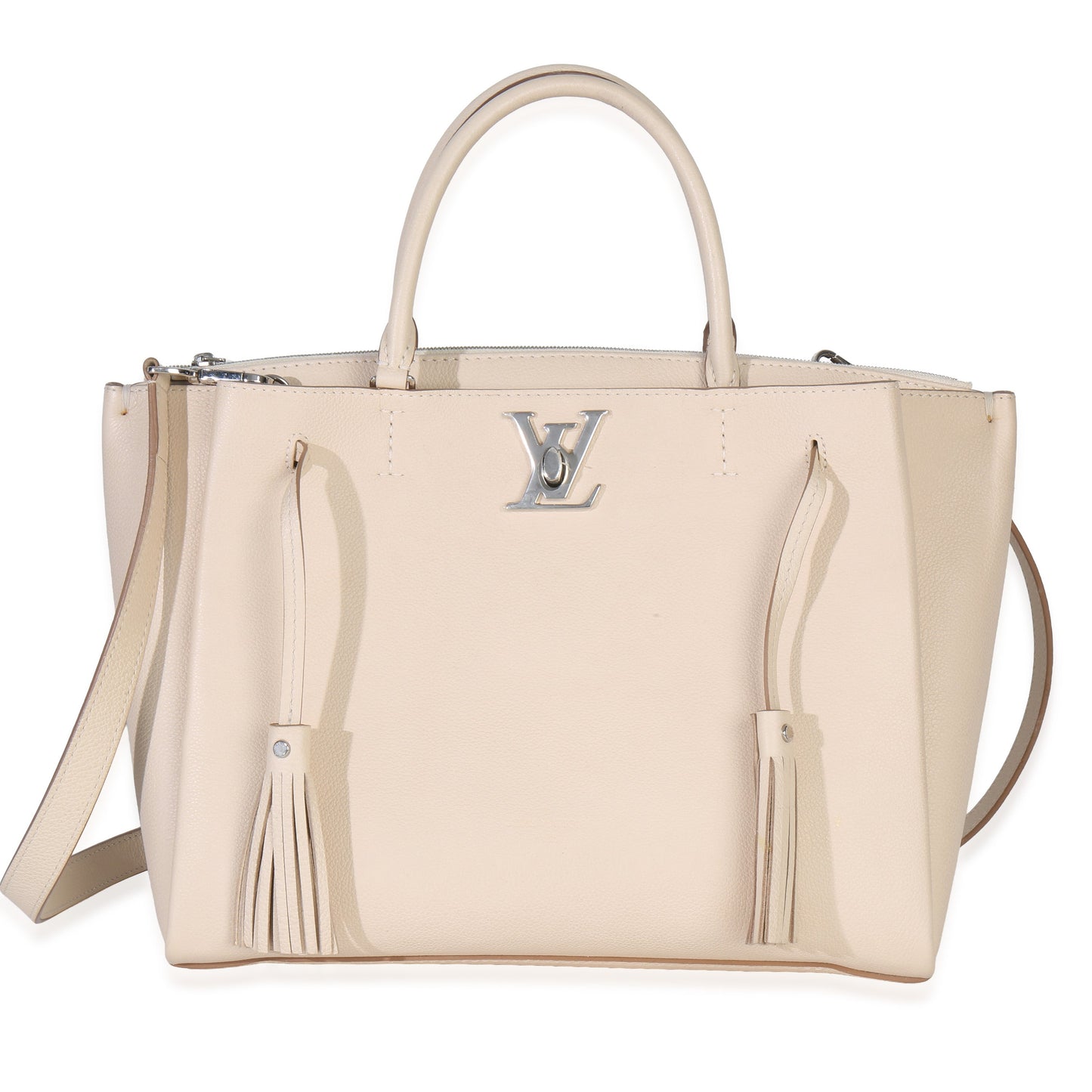 Louis Vuitton Cream Pebbled Calfskin Lockmeto Bag