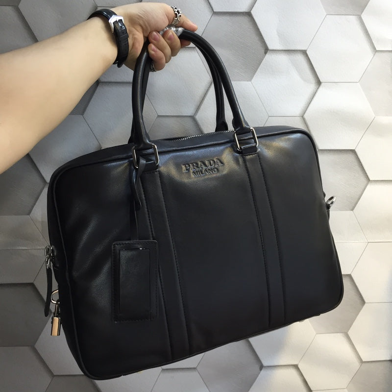 Luxury PradaBRIEFCASE 38 IN BLACK SMOOTH LAMBSKIN