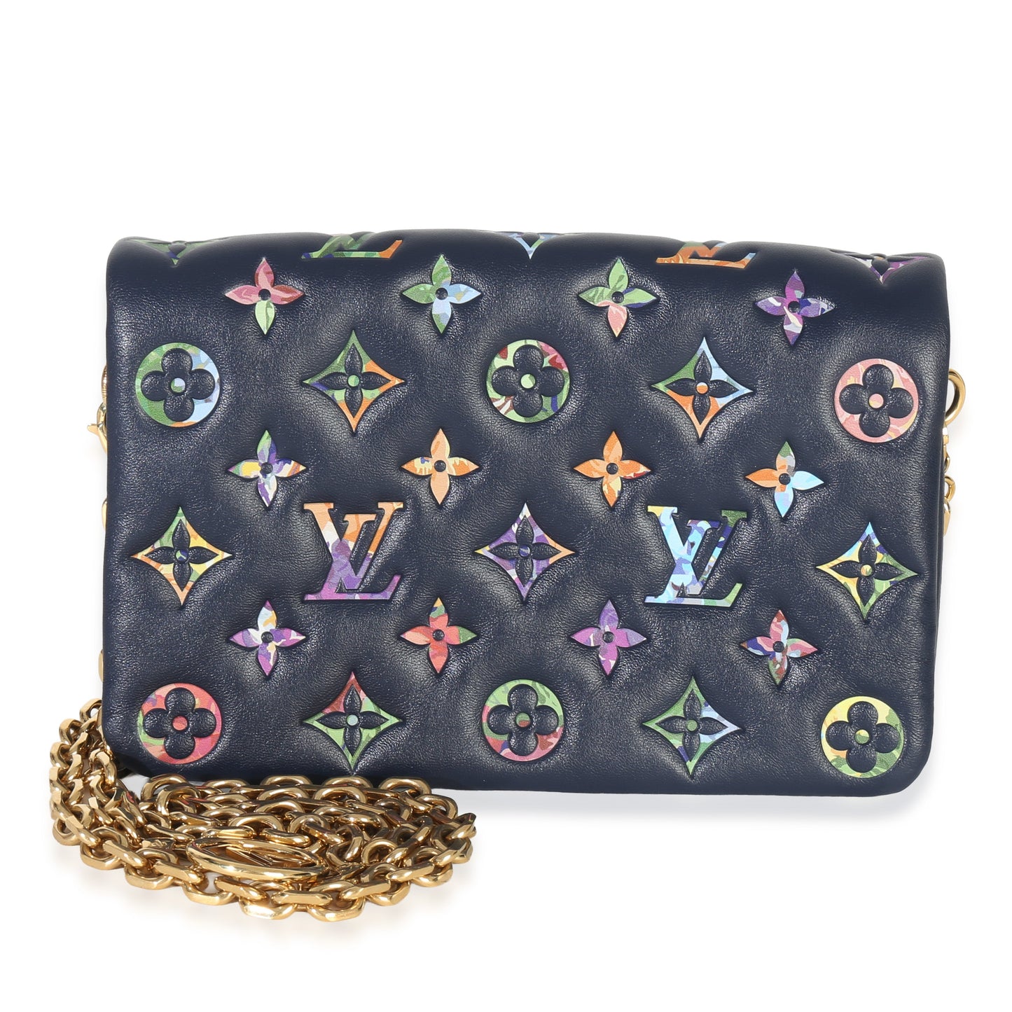 Louis Vuitton Navy Embossed Monogram Lambskin Garden Pochette Coussin