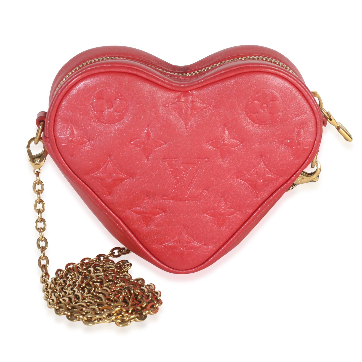Louis Vuitton Red Monogram Lambskin Embossed Sac Coeur Heart On Chain Bag