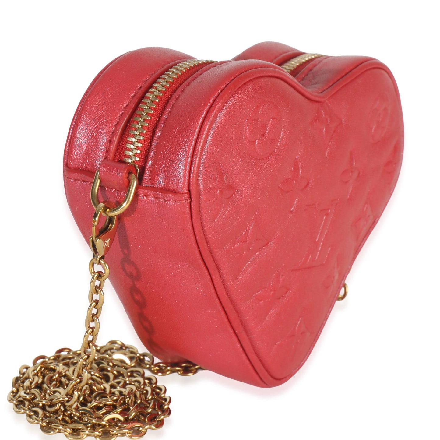 Louis Vuitton Red Monogram Lambskin Embossed Sac Coeur Heart On Chain Bag