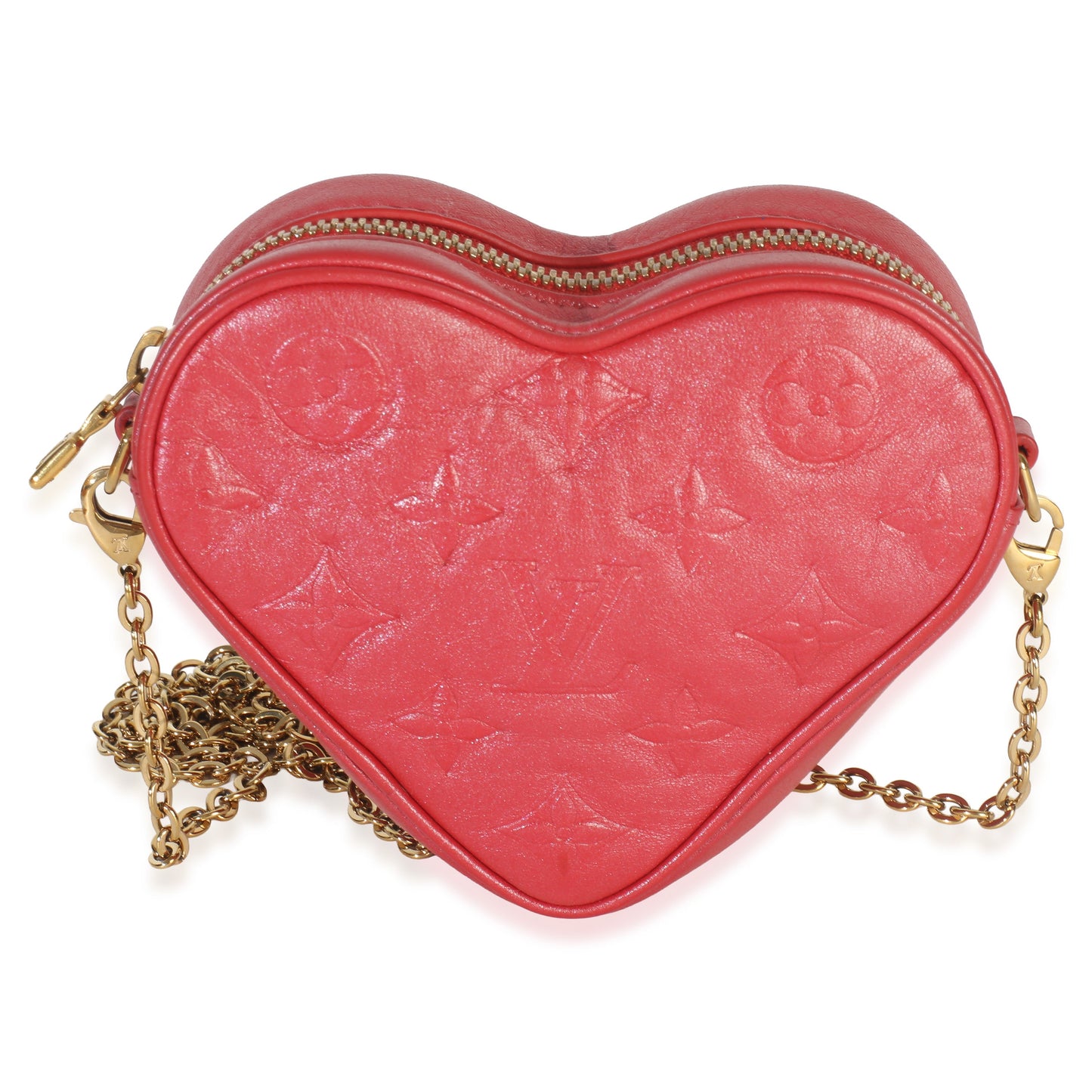 Louis Vuitton Red Monogram Lambskin Embossed Sac Coeur Heart On Chain Bag