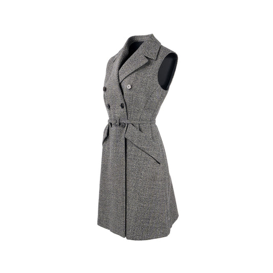 Luxury Dior Size 40 Sleeveless Dress/Vest with Belt Virgin Wool Grey