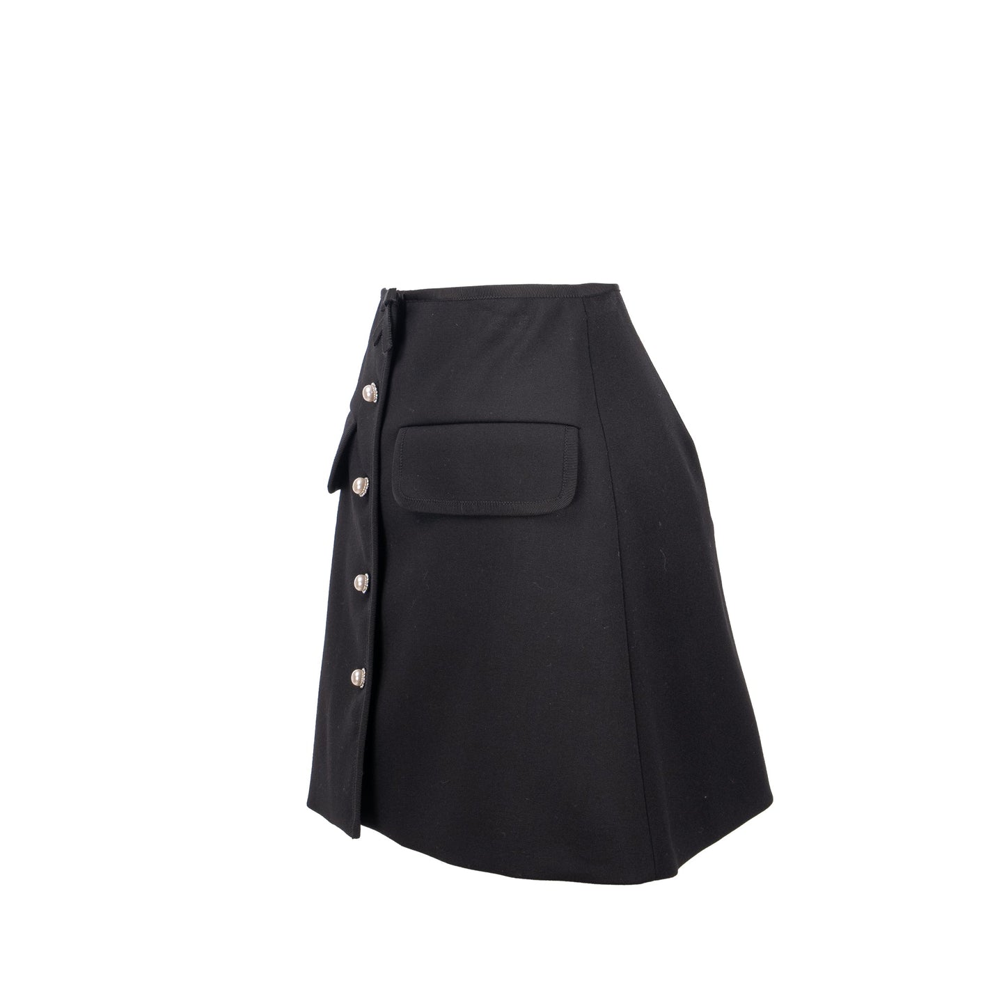MIU MIU Size 36 Mini Skirt With Pearl Button Virgin Wool Black