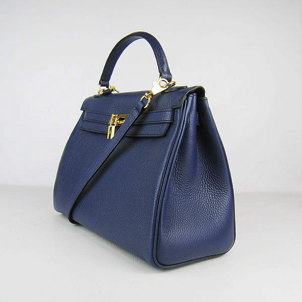 Luxury Hermes Kelly 32cm Togo Leather 6108 Dark Blue Golden