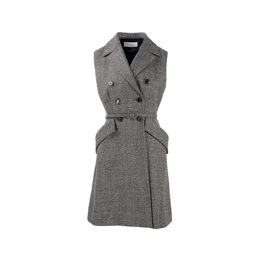 Luxury Dior Size 40 Sleeveless Dress/Vest with Belt Virgin Wool Grey