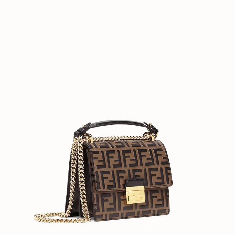 Luxury FendiLuxury FendiKANI 19 BAG IN BLACK MIX CHOCOLATE BROWN CALFSKIN WITH GOLD HARDWARE