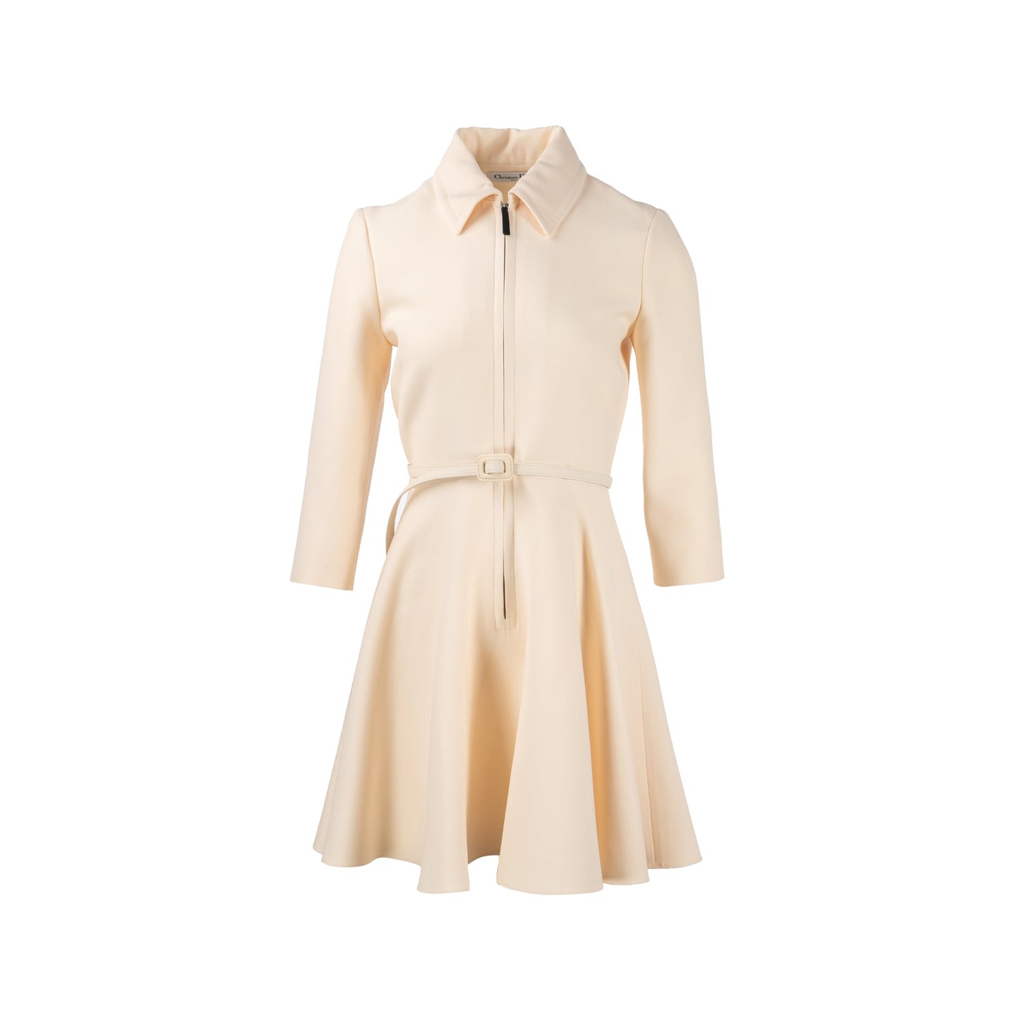 Luxury Dior Size 38 Zip Dress with belt Wool/Silk Ecru