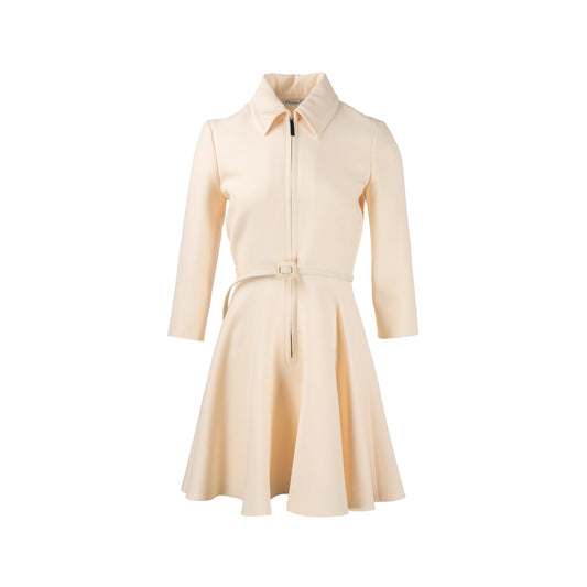 Luxury Dior Size 38 Zip Dress with belt Wool/Silk Ecru