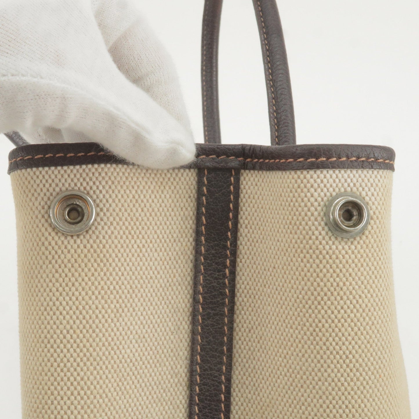 Luxury Hermes Canvas Leather Garden Party PM Tote Bag Beige G Stamp