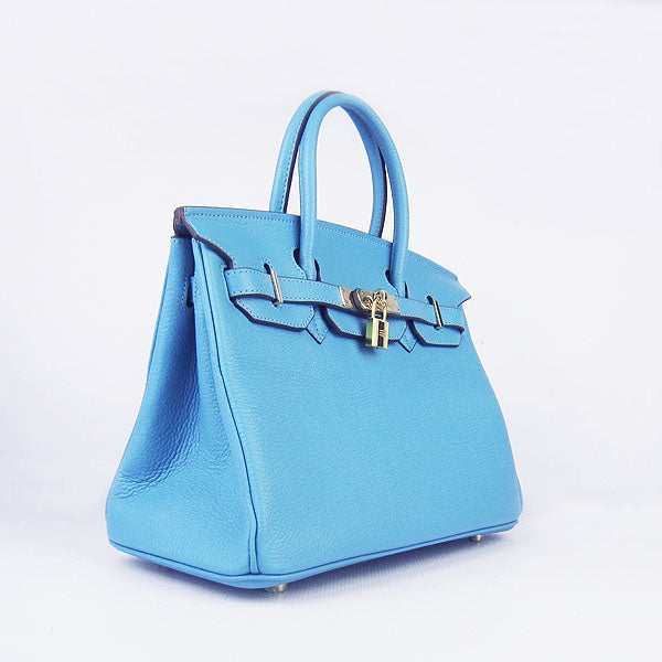 Luxury Hermes Birkin 30cm Togo Leather Handbags Light Blue Golden