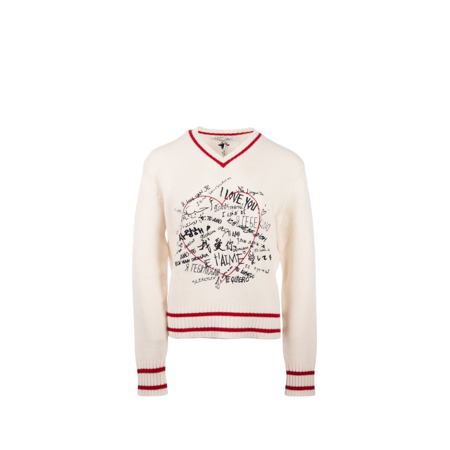 Luxury Dior Size 38 Love Knit Sweater Cashmere White