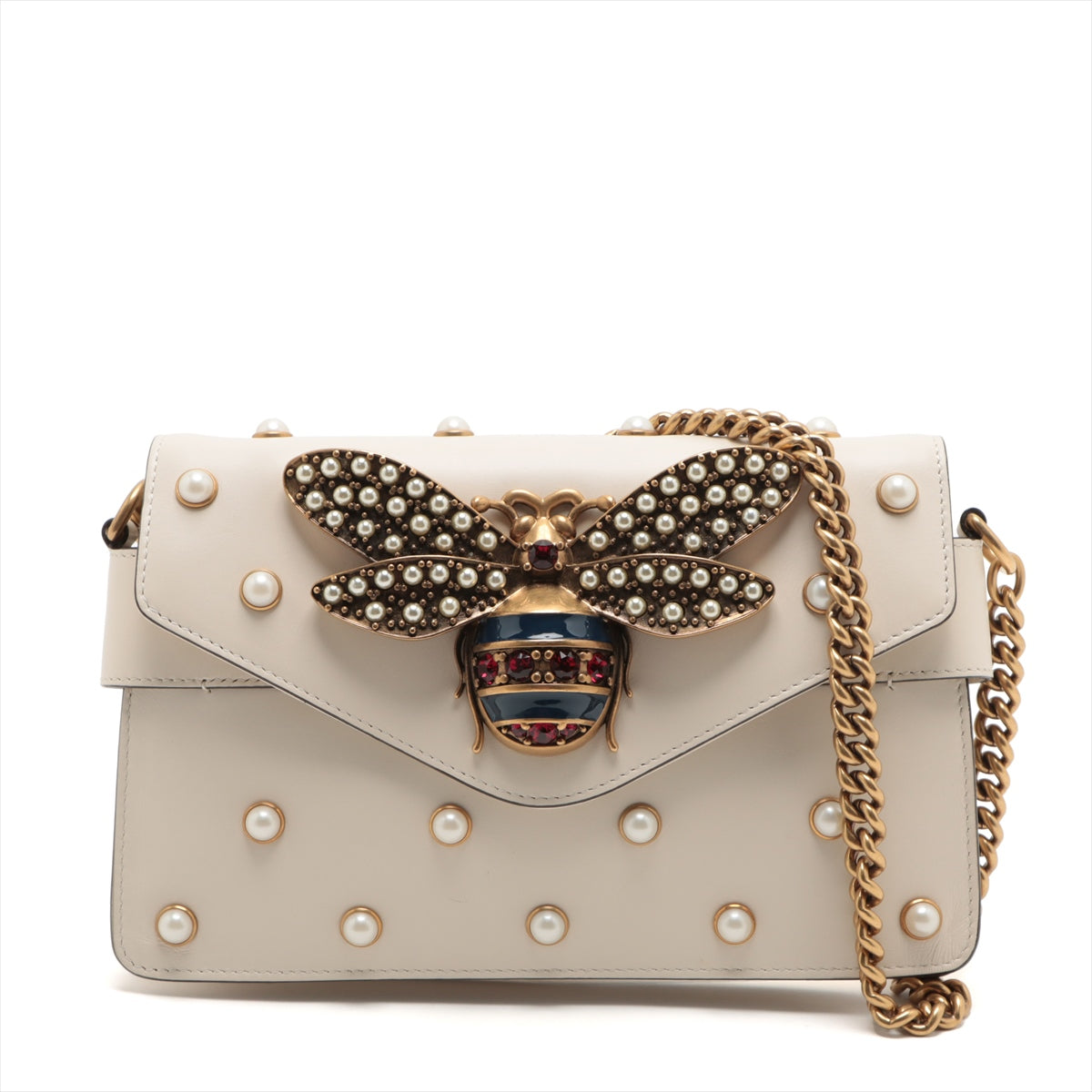 Luxury Gucci Trending 2025 Broadw Leather Chain Shoulder Bag Ivory 453778