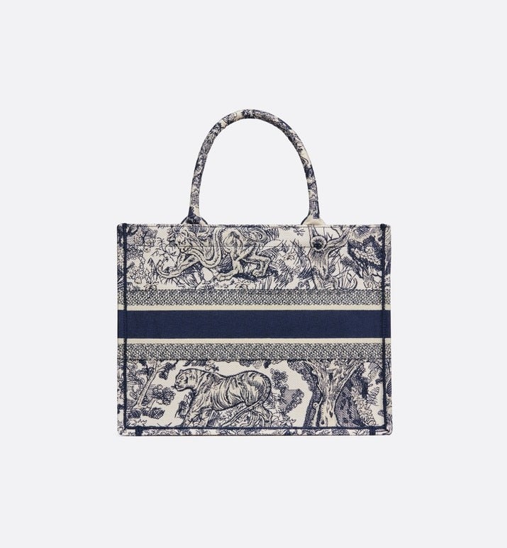 Medium Luxury Dior Book Tote Ecru and Blue Toile de Jouy Embroidery