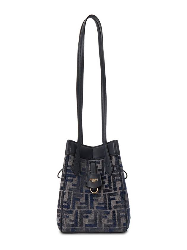 Luxury Fendi Origami Small FF Chenille Bucket Bag Dark Blue