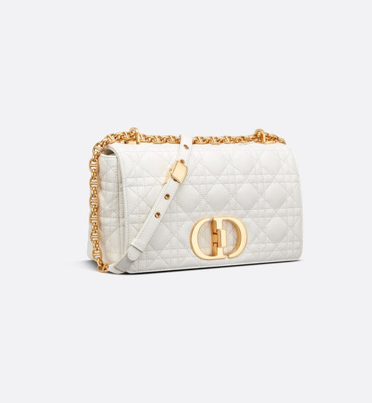 Small Luxury Dior Caro Bag Ivory Supple Cannage Calfskin