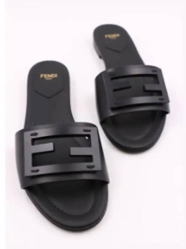 Luxury Fendi Baguette FF Logo Leather Slippers Black