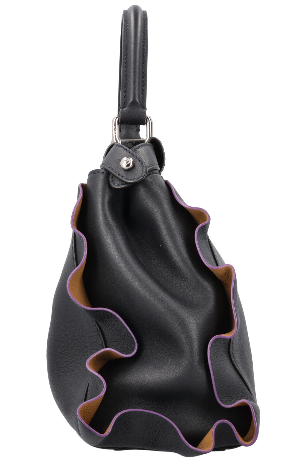 Luxury Fendi Medium Ruffle Peekaboo Leather Black