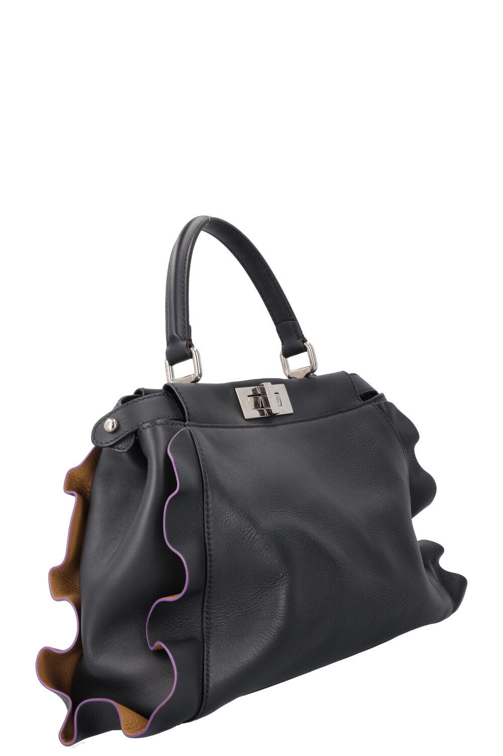 Luxury Fendi Medium Ruffle Peekaboo Leather Black