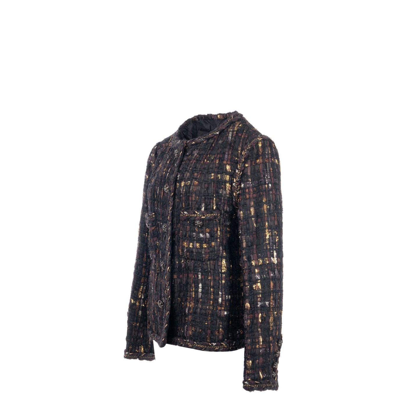 Chanel size 46 tweed jacket multicolor black / burgundy/ gold