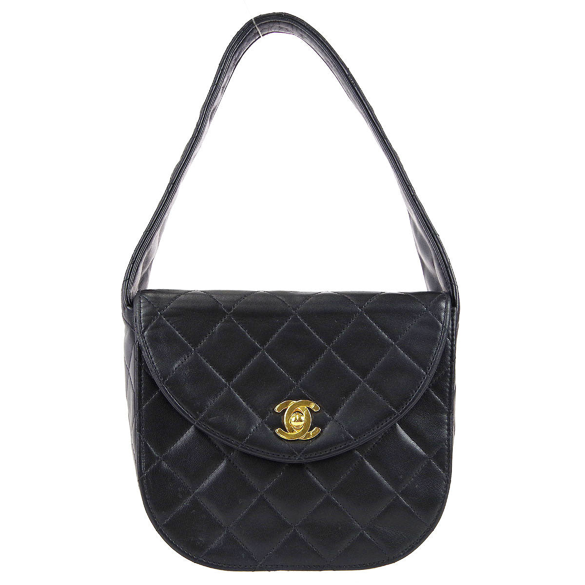 Luxury Chanel 1991-1994 Round Flap Handbag Mini Black Lambskin