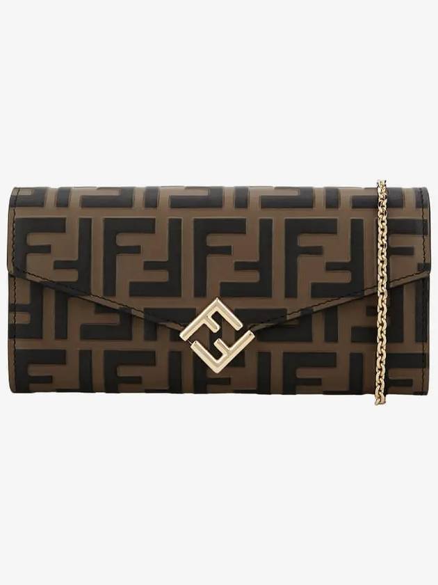 Luxury Fendi FF Diamond Continental Chain Cross Bag Brown