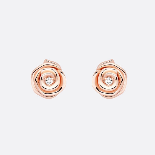 Luxury DiorROSE COUTRE PINK GOLD DIAMOND STUD EARRINGS